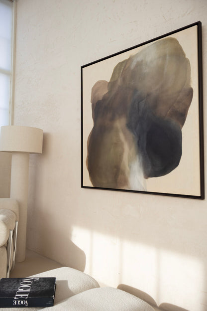 Light on Stone painting styled in a modern living room with natural light