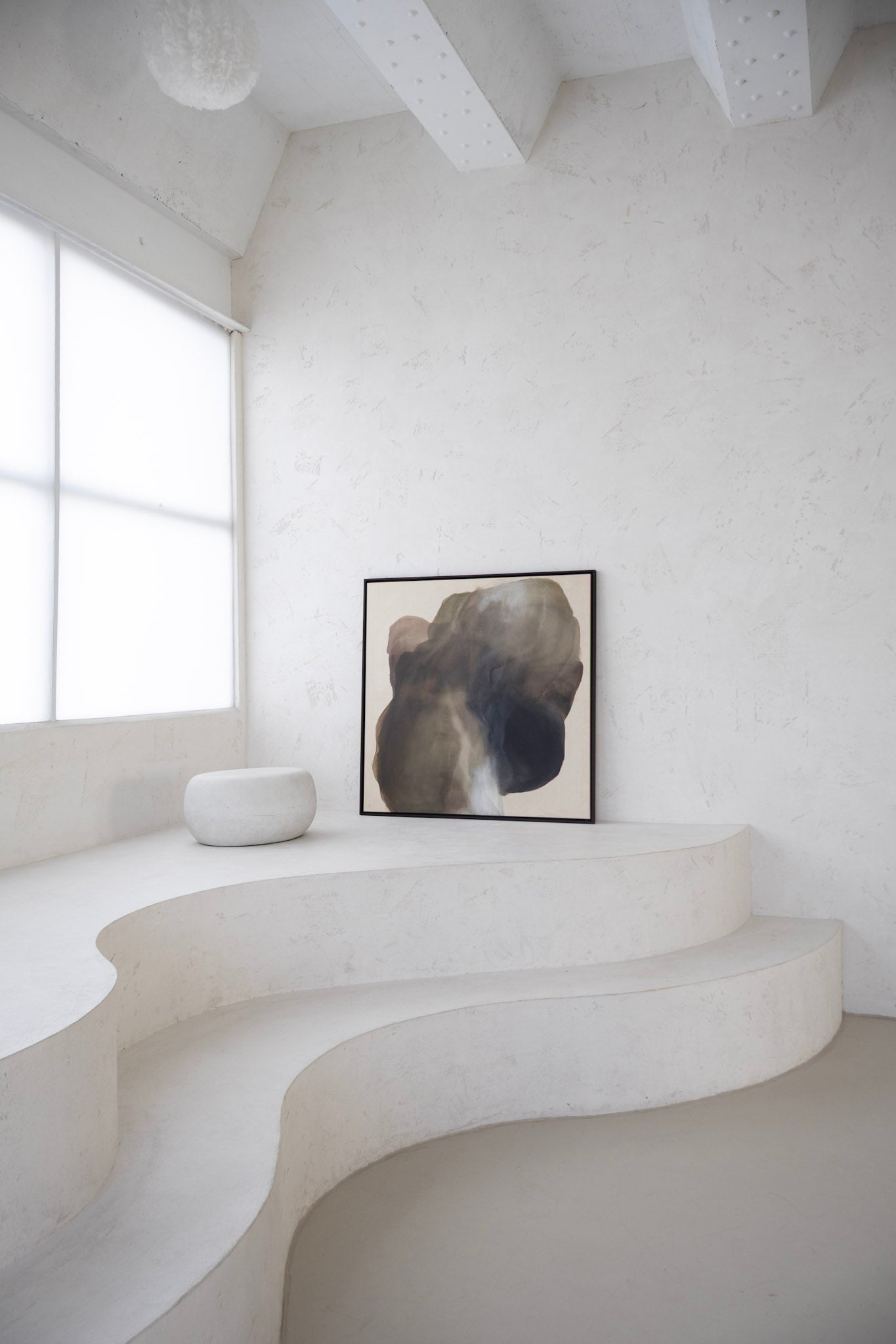 Studio Liv Olsen painting Light on Stone – original abstract art, calm neutral colors, framed ready to hang
