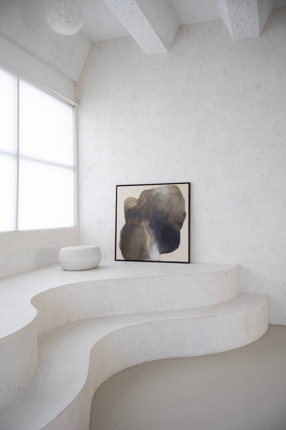 Studio Liv Olsen painting Light on Stone – original abstract art, calm neutral colors, framed ready to hang
