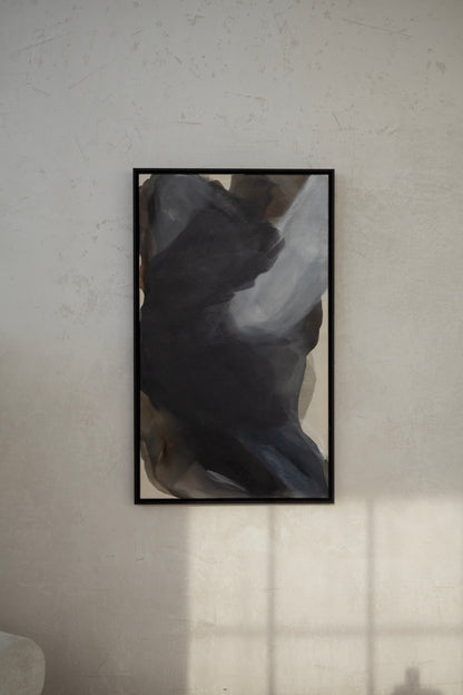 When Light Arrives – original abstract painting by Studio Liv Olsen, earthy layers touched by first light on raw canvas