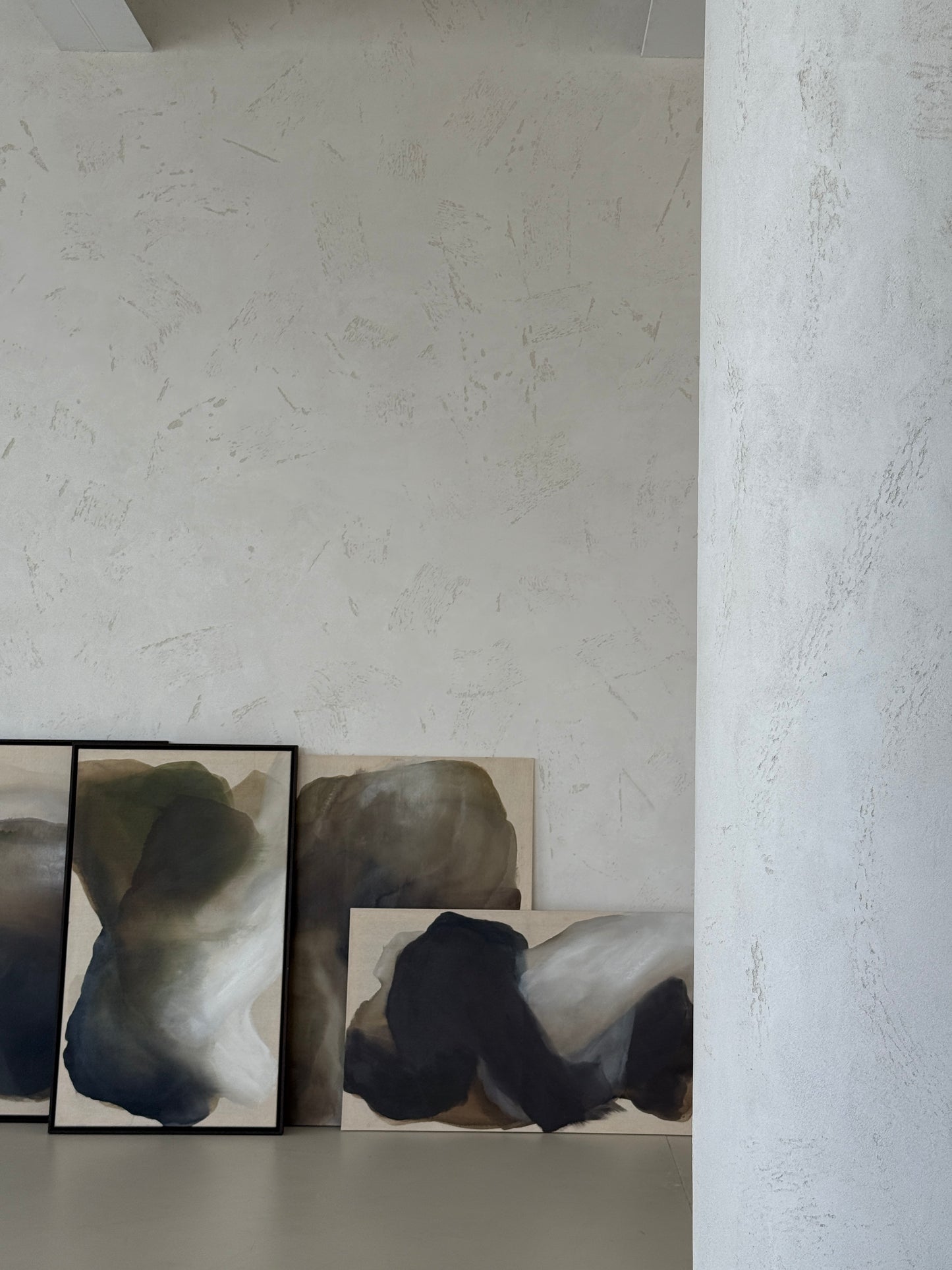 When Light Arrives painting styled in modern living room with quiet neutral tones